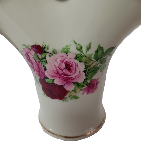 Formalities Style Ceramic Basket Vase Red Pink Rose Handle Gold Accent Decor VTG - Picture 15 of 15